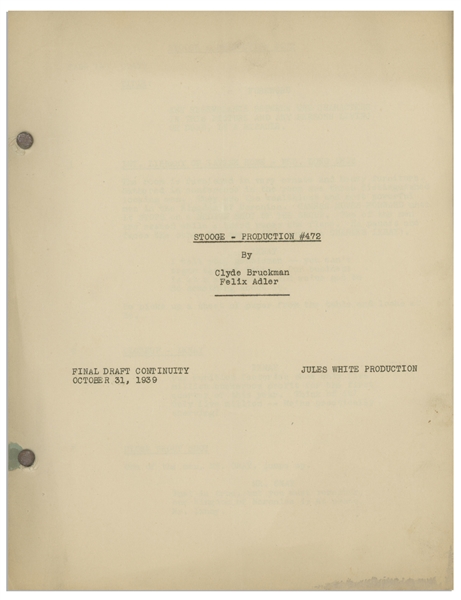 Moe Howard's 32pp. Script Dated October 1939 for The 1940 Three Stooges Film ''You Nazty Spy!'' -- Very Good Condition